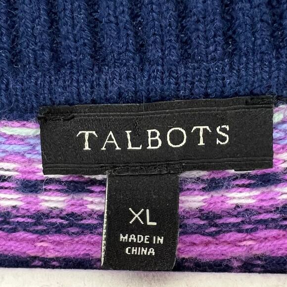 Talbots Cardigan Sweater Womens XL Purple Blue Fair Isle Striped Lambswool Cozy - Picture 12 of 14
